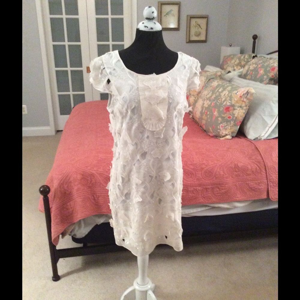 Off White Lace Dress with Floral Detail